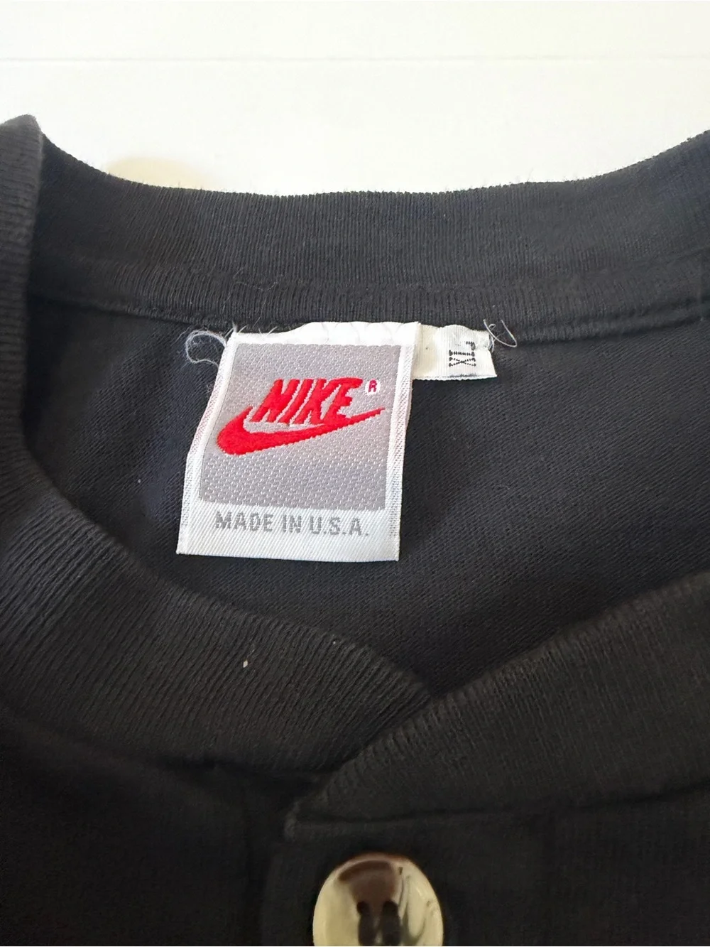 Y2K Nike Black Short-Sleeve Henley with Purple Swoosh (Made in USA)